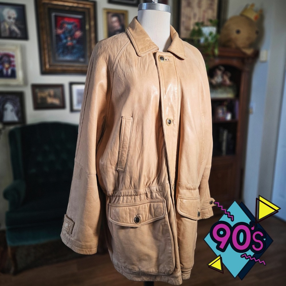 Brass Boot Leather Jacket‎ Vintage 90s Tan Safari Coat Mens 54 Soft Field Chore